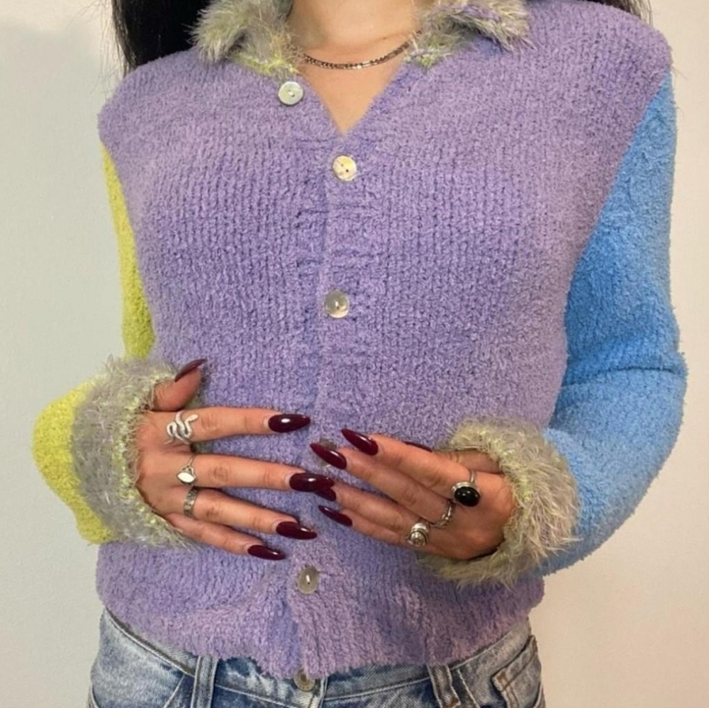 UNIF Women's Sweater Fluffy Bright cardigan sweater 90s colorful pastel goth - Picture 8 of 8
